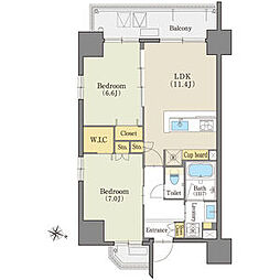 グランドゥール瑞穂通 2LDKの間取図画像