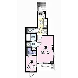 カーサファボーレ 1Kの間取図画像