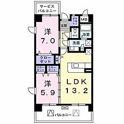 パラダイム東光 2LDKの間取図画像
