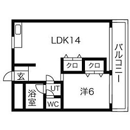 第16オオタビル 1LDKの間取図画像