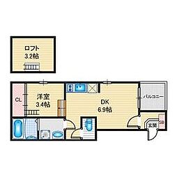 ハーモニーテラス下米野町2 1SDKの間取図画像