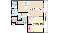 パークウエスト上社 1LDKの間取図画像