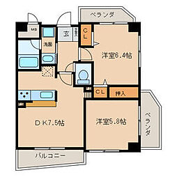 サンシティ名西通 2DKの間取図画像