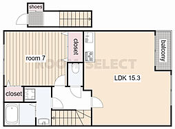 アンプルールリーブルゴールドクレスト 1LDKの間取図画像