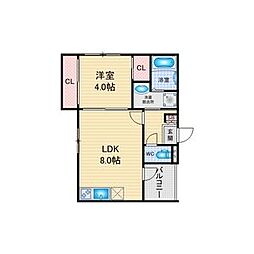 名古屋市天白区植田西2丁目アパート 1LDKの間取図画像