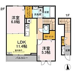Studie 2LDKの間取図画像