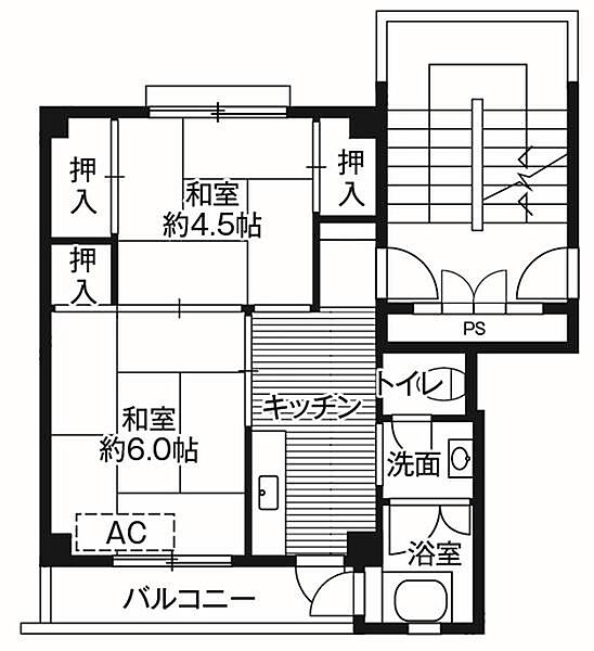 ビレッジハウス君津3号棟 0201｜千葉県君津市北子安(賃貸マンション2K・2階・33.54㎡)の写真 その2