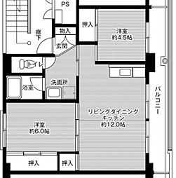 ビレッジハウスしばたや2号棟 1階2LDKの間取り