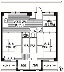 ビレッジハウス寺尾2号棟 3DKの間取図画像
