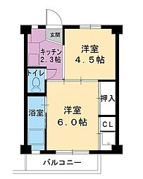 ビレッジハウス柳田1号棟 2Kの間取図画像