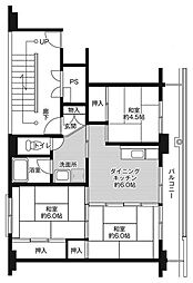 ビレッジハウス上妻1号棟 3DKの間取図画像