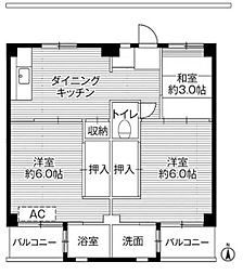 ビレッジハウス小比企6号棟 3DKの間取図画像