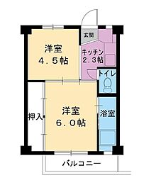 ビレッジハウス小矢部1号棟 2Kの間取図画像
