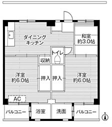 ビレッジハウス寺尾2号棟 3DKの間取図画像