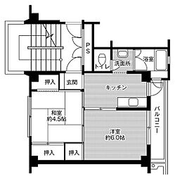ビレッジハウス小林1号棟 2Kの間取図画像