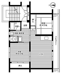 ビレッジハウス希望ヶ丘1号棟 2LDKの間取図画像