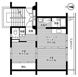 ビレッジハウス烏山1 2DKの間取図画像