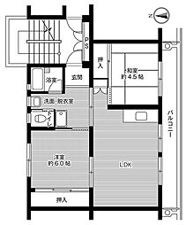 ビレッジハウス希望ヶ丘2号棟 2LDKの間取図画像