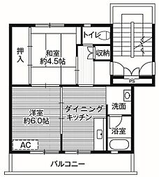 ビレッジハウス結城第二1号棟 2DKの間取図画像