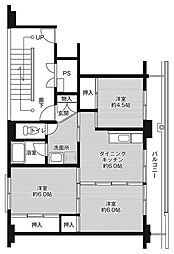 ビレッジハウス櫛形1号棟 3DKの間取図画像