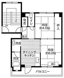 ビレッジハウス婦中1号棟 2DKの間取図画像