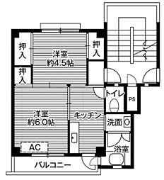 ビレッジハウス金屋1号棟 2Kの間取図画像