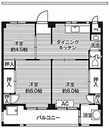 ビレッジハウス愛生1 3DKの間取図画像