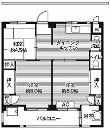 ビレッジハウス愛生7 3DKの間取図画像