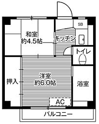 ビレッジハウス野々市2 2Kの間取図画像