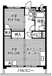 ビレッジハウス向台タワー 2DKの間取図画像