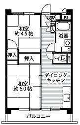 ビレッジハウス向台タワー 2DKの間取図画像