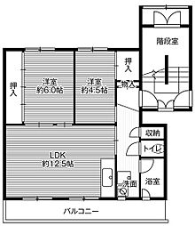 ビレッジハウス美園2号棟 2LDKの間取図画像