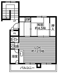 雇用促進住宅栗沢宿舎2号棟 1LDKの間取図画像