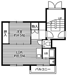 ビレッジハウス白鳥台2 1LDKの間取図画像