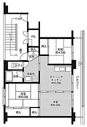ビレッジハウス下船尾1号棟 3DKの間取図画像