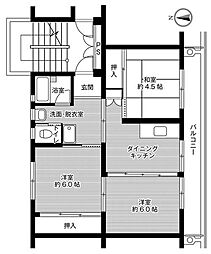 ビレッジハウス万世2号棟 3DKの間取図画像