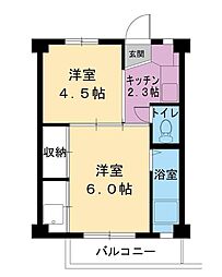 ビレッジハウス愛島1 2Kの間取図画像