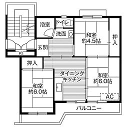 ビレッジハウス中桜田2号棟 3DKの間取図画像