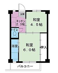 ビレッジハウス岡部2号棟 2Kの間取図画像