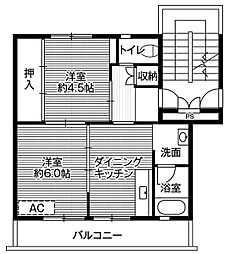 ビレッジハウス黒須野2号棟 2DKの間取図画像
