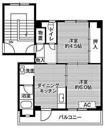 ビレッジハウス飯田川1号棟 2DKの間取図画像