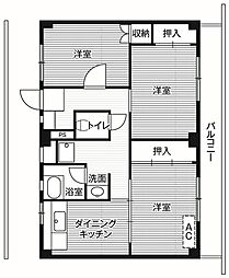 ビレッジハウス四郎丸1 3DKの間取図画像