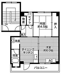 ビレッジハウス金ケ崎1号棟 2DKの間取図画像