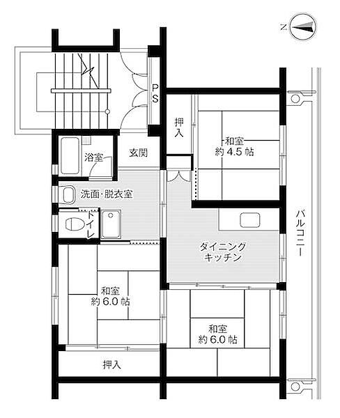 ビレッジハウス松園2号棟 0107｜岩手県花巻市松園町(賃貸マンション3DK・1階・53.96㎡)の写真 その2