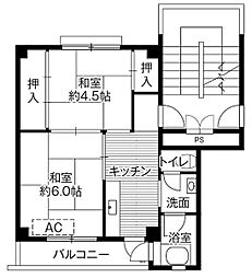 ビレッジハウス白岩1号棟 3階2Kの間取り