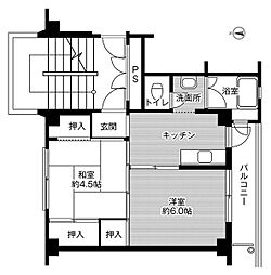 ビレッジハウス白岩2号棟 5階2Kの間取り