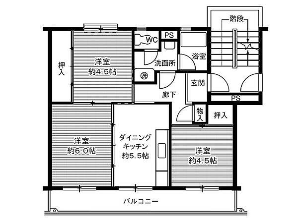 ビレッジハウス笹川113号棟 0301｜三重県四日市市笹川９丁目(賃貸マンション3DK・3階・54.37㎡)の写真 その2