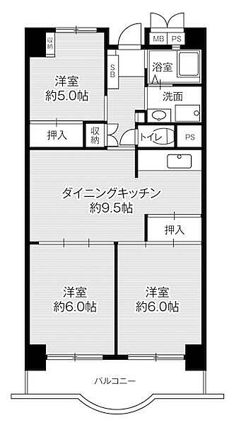 ビレッジハウス浜松タワー1号棟 0709｜静岡県浜松市中央区楊子町(賃貸マンション3DK・7階・61.62㎡)の写真 その2