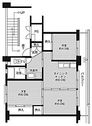 ビレッジハウス大須賀第二1号棟 3DKの間取図画像