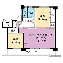 ビレッジハウス大東中1号棟 2LDKの間取図画像